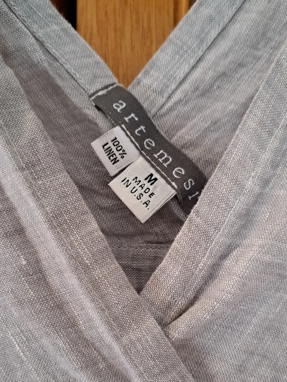 ARTEMESIA LINEN Light Gray V-Neck Midi Dress Size M - Picture 4 of 4